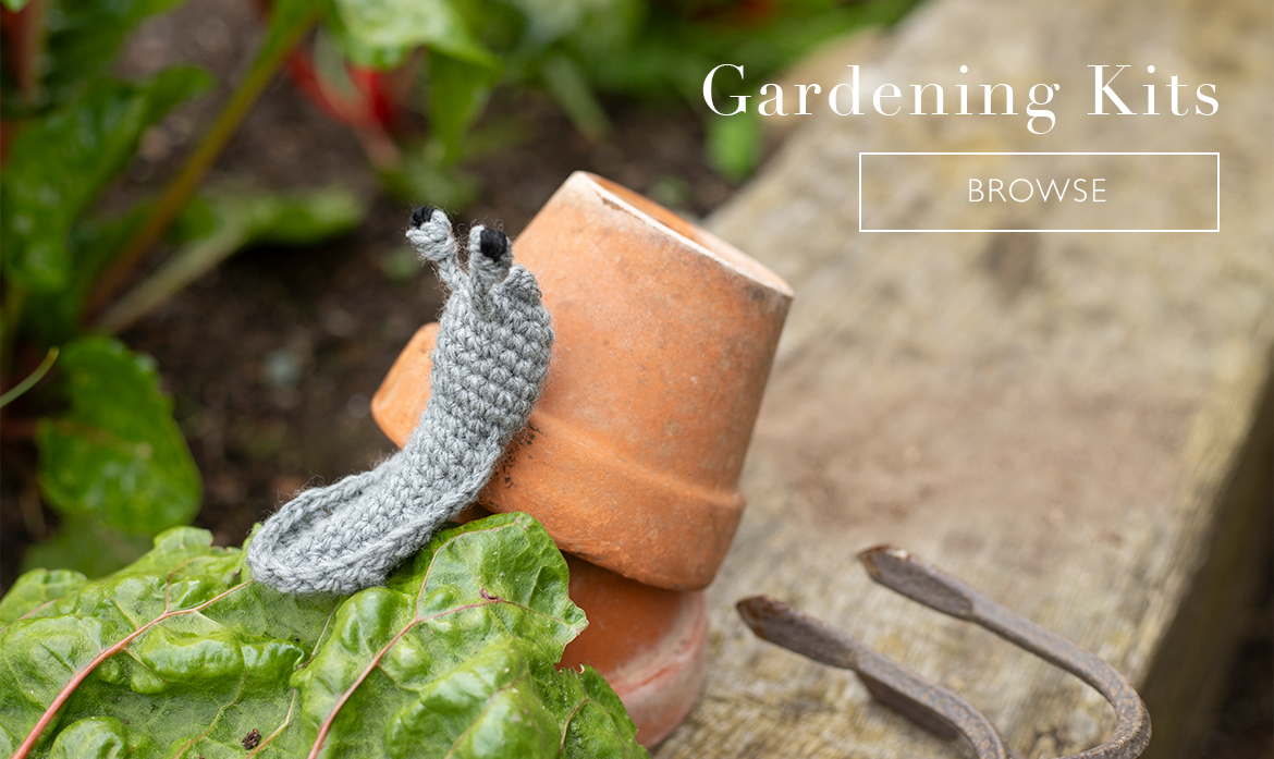 Crochet garden kits flowers vegetables minibeasts slug crochet